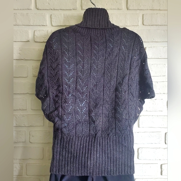 Crochet Pointelle Knit Eyelet Cowl Neck Wool Blend Sweater Gray Retro Size M - Picture 5 of 9